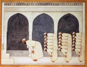 A Mogul prince in a mosque leading Friday prayers by Mughal School
