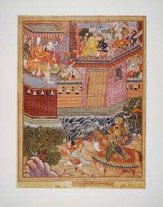 Hamza and Umar exchange insults with Ghazanfar and challenge him to battle outside the fortress of Armanus, c.1570
