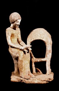 Mycenaean Art: Female Figure Near an Oven Holding a Loaf of Bread, 16th Century BC by Mycenaean