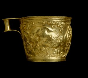 Mycenaean Art: Gold Goblet with Representation of a Scene of Capture of Bulls from the Site of Vapheio