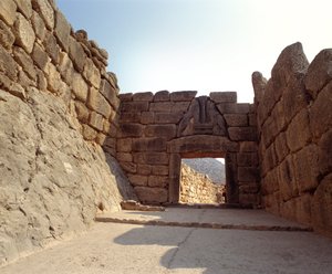 View of the Gate of the Lions in the Town of Mycenae, Greece by Mycenaean