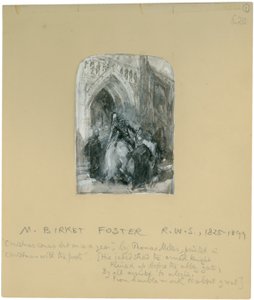 His Jaded Steed the Armed Knight Reined Up Before the Abbey Gate by Myles Birket Foster
