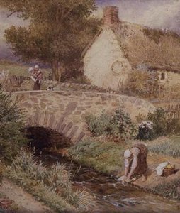 Woman Washing Clothes in a Stream