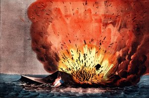 American Civil War: Battle of Hampton Roads March 8-9 by N. and Ives J.M. (1824 95) Currier