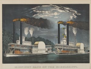 Midnight Race on the Mississippi by Currier and Ives
