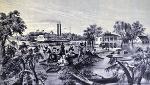 High Water in the Mississippi by N. and Ives, J.M. Currier