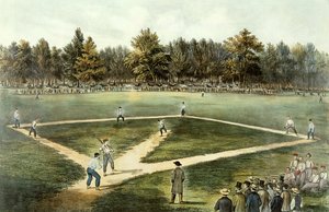 The American National Game of Baseball - Grand Match at Elysian Fields, Hoboken, NJ, 1866 by N. and Ives, J.M. Currier