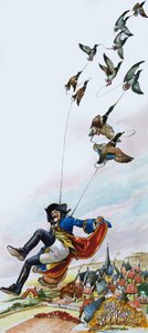 Baron Munchausen Being Carried Away by Ducks