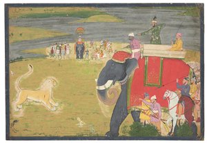 Raja Balwant Dev Singh on a lion shikaar by Nainsukh