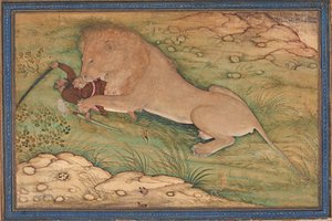 Perils of the Hunt, A Lion Pounces on a Hunter, c.1615