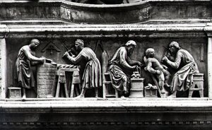 Relief depicting artists and craftsmen at work by Nanni di Banco