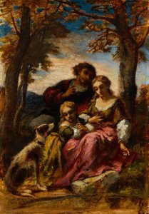 Figures and a Dog in a Landscape by Narcisse Virgile Diaz de la Peña