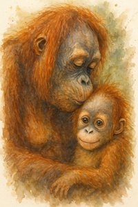 Gentle Orangutan Embrace by Natalie Bruns