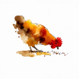 Pecking Hen Watercolor