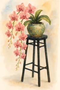 Pink Orchid on Stool