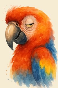 Sleepy Watercolor Parrot by Natalie Bruns