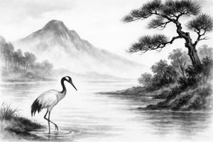 Tranquil Crane Lake Scene