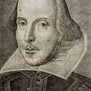 Detail of Portrait of William Shakespeare on frontispiece of Comedies, histories by Nathan Benn