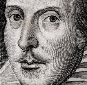 Detail of Portrait of William Shakespeare on frontispiece of Comedies, histories, & tragedies by Nathan Benn