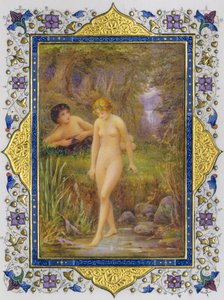 Illuminated Page from a Book of Shakespeare Sonnets with Nude Woman in Pastoral Fantasy by Nathan Benn