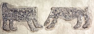 Neolithic wall mural decoration of leopards, excavated at Catal Huyuk in central Anatolia by Nathan Benn