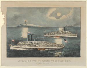 Steamboats Passing at Midnight - On Long Island Sound by Currier and Ives
