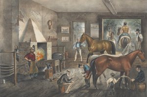 Trotting Cracks at the Forge, 1869 by Currier and Ives