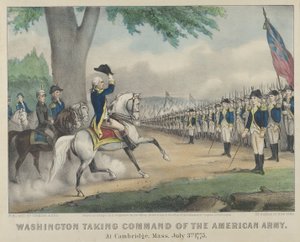 Washington Taking Command of the American Army - At Cambridge, Massachusetts by Currier and Ives