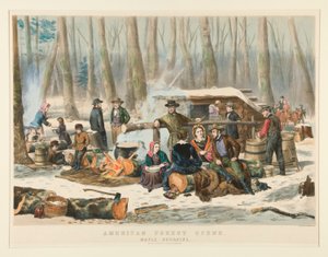 American Forest Scene, Maple Sugaring by Nathaniel Currier