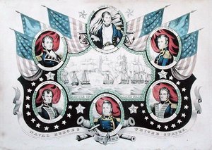 Battle of Lake Erie with portraits of US Naval heroes by Nathaniel Currier