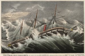 The steamship President, the largest in the world, commanded by Lieutenant Roberts during his last voyage from New York to Liverpool, in the storm of March 12 by Nathaniel Currier
