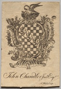Bookplate: Coat of Arms with John Chandler Jun.r, Esq. inscribed by Nathaniel Hurd