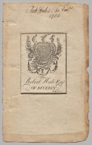 Bookplate: Coat of Arms with Robert Hale, Esq. inscribed by Nathaniel Hurd
