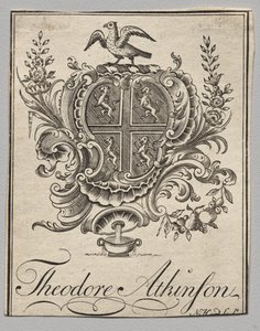 Bookplate: Coat of Arms with Theodore Atkinson inscribed by Nathaniel Hurd