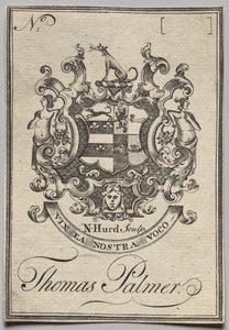 Bookplate: Coat of Arms with Thomas Palmer inscribed by Nathaniel Hurd