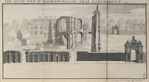 South view of Holdenby House and ruins as seen in 1729 by Nathaniel and Samuel Buck