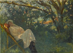 Lady in Pink on a Chaise Longue by Nazmi Ziya Güran