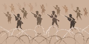 World War One Soldiers with Bayonets - Emerging from Trenches by Neale Osborne