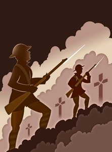 World War One Soldiers with Bayonets - Emerging from Trenches by Neale Osborne