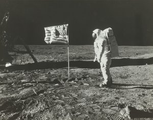 Buzz Aldrin on the Moon with the American Flag, 1969 by Neil Armstrong