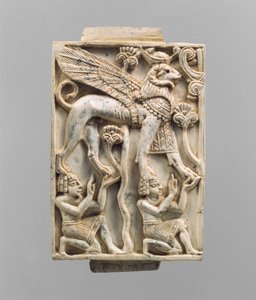 Furniture Plaque Carved in Relief with a Ram-Headed Sphinx by Neo Assyrian