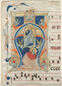 Fragment of an Antiphonary with Historiated Initial A: Christ in Majesty