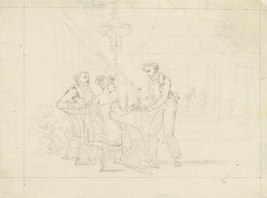 Biedermeier Couple in Café, Waiter Serving Ice Cream by Leopold Blonder