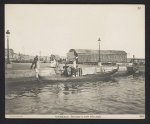 Gondola along a jetty at the Ponte della Paglia in Venice