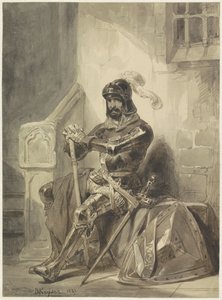 Seated Medieval Knight in Armor
