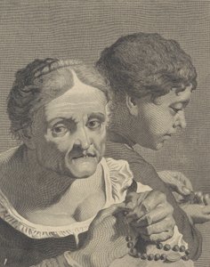 Copy in reverse of an old woman with a rosary and a boy counting coins, plate 10 by Niccolò Cavalli