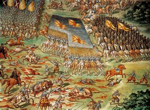 The Battle of St. Quentin, which saw the victory of the Spaniards over the French in 1557, during the Italian Wars (detail)