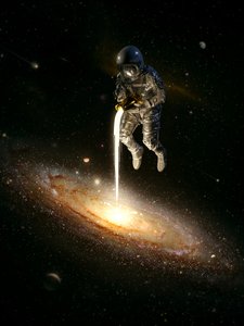 Astronaut Feeds Galaxy