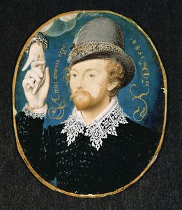 Man clasping hand from a cloud, possibly William Shakespeare, 1588 by Nicholas Hilliard