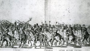 Plate 12 and 13 of the Entry of Pope Clement VII and Emperor Charles V into Bologna on 24 February 1530 by Nicholas Hogenberg